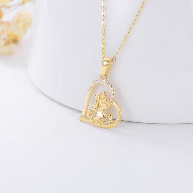 14K Gold Moissanite Mom Holds Children Heart Flower Pendant Necklace-3