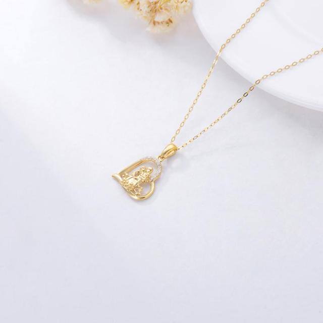 Colar de pingente de flor de coração de mãe segura filhos em ouro 14K Moissanite-3