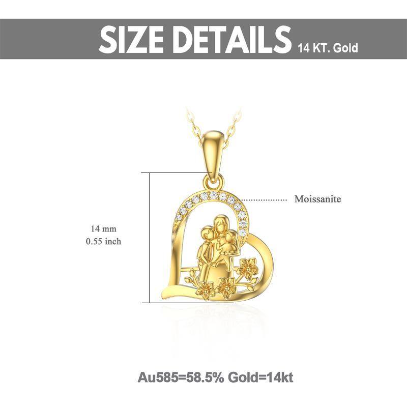 14K Gold Moissanite Mom Holds Children Heart Flower Pendant Necklace-6