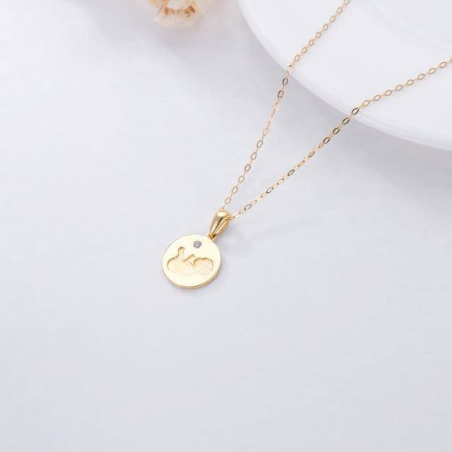 14K Gold Cubic Zirconia Mother & Daughter Coin Pendant Necklace-4