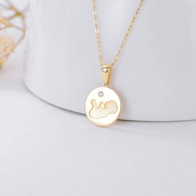 14K Gold Cubic Zirconia Mother & Daughter Coin Pendant Necklace-3