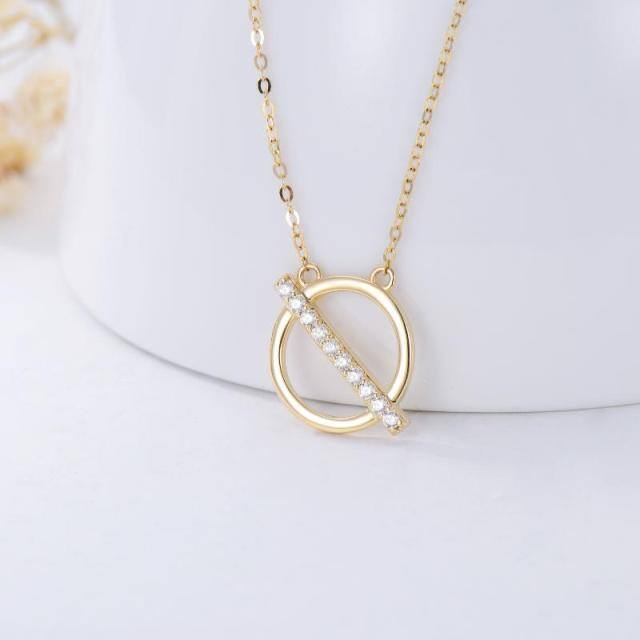 14K Gold Cubic Zirconia Circle Pendant Necklace-3