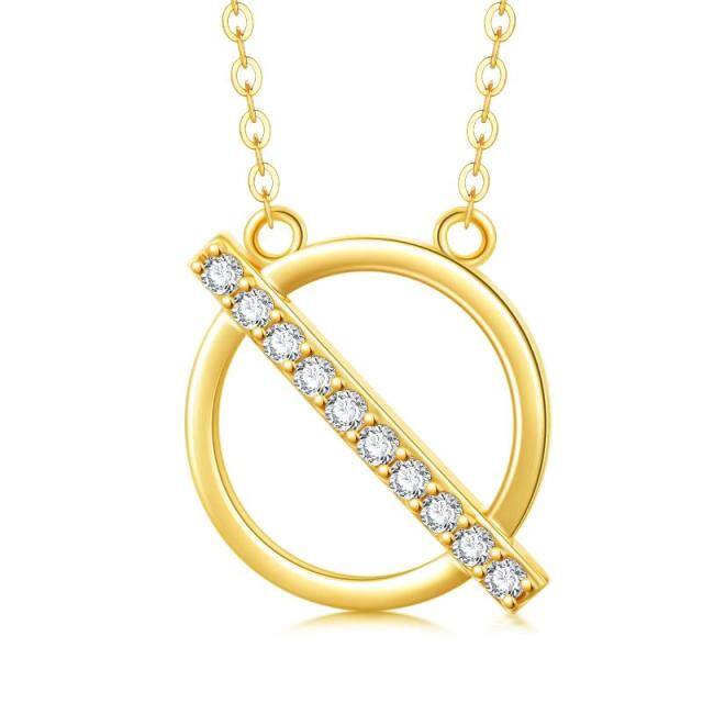 Collana con ciondolo a forma di cerchio con zirconi in oro 14K-1