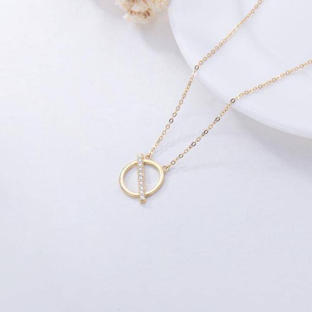 Collana con ciondolo a forma di cerchio con zirconi in oro 14K-4