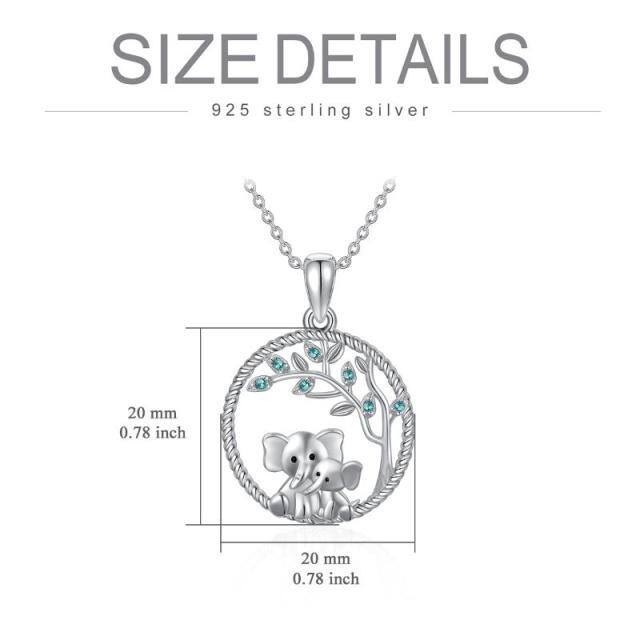 Sterling zilveren cirkelvormige cubic zirconia olifant en levensboom hanger ketting-5