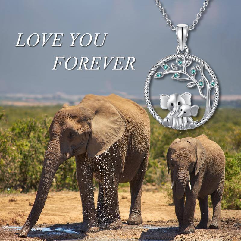 Sterling Silver Circular Shaped Cubic Zirconia Elephant & Tree Of Life Pendant Necklace-6