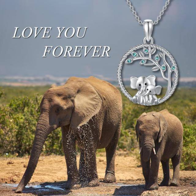 Sterling zilveren cirkelvormige cubic zirconia olifant en levensboom hanger ketting-6