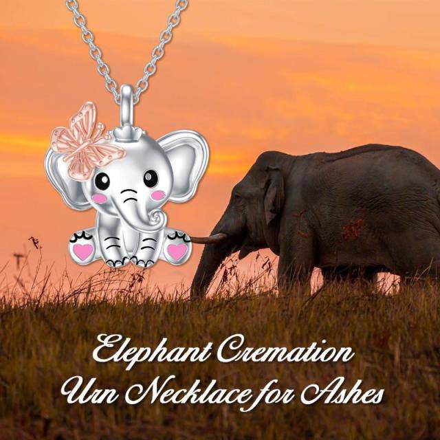 Collana d'argento bicolore con farfalla ed elefante per le ceneri-6