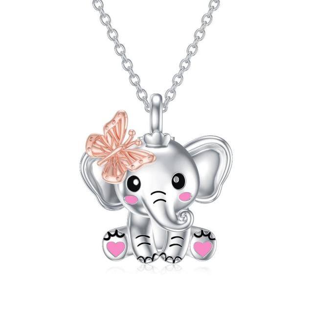 Collana d'argento bicolore con farfalla ed elefante per le ceneri-1