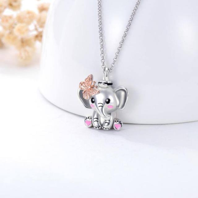 Collana d'argento bicolore con farfalla ed elefante per le ceneri-3