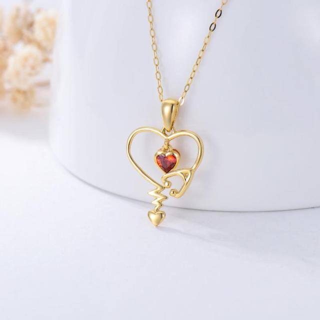 14K Yellow Gold Plated Cubic Zirconia Stethoscope Pendant Necklace-2