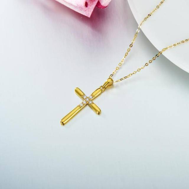 14K Gold Diamond Cross Pendant Necklace-2