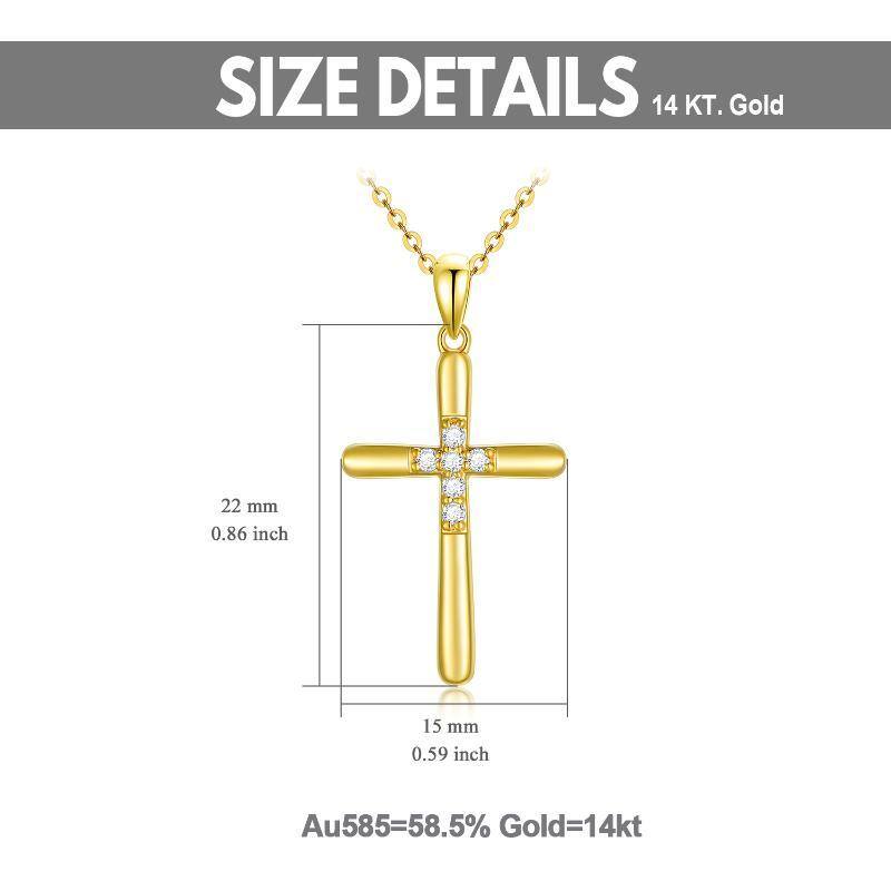 14K Gold Diamant Kreuz Anhänger Halskette-5