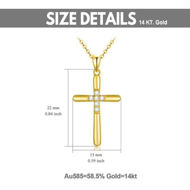 14K Gold Diamant Kreuz Anhänger Halskette-4