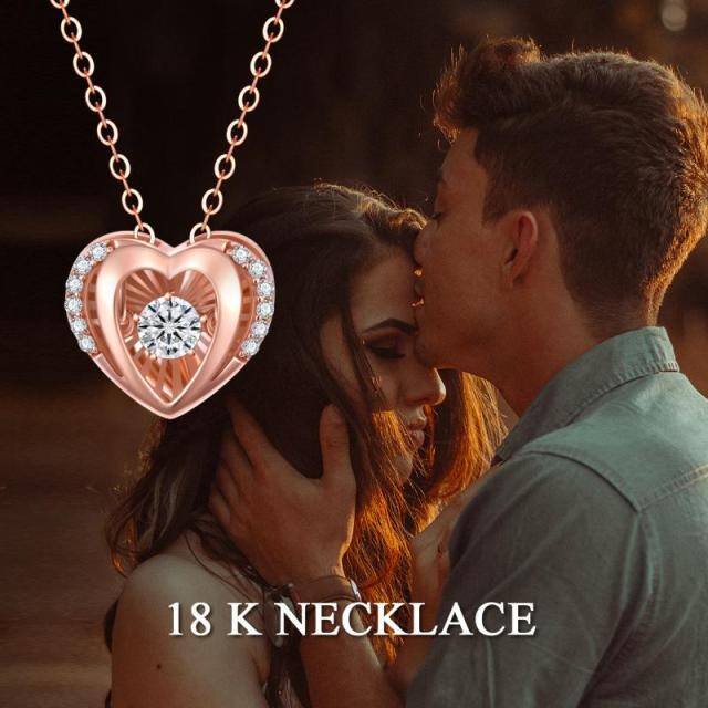 18K Rose Gold Circular Shaped Cubic Zirconia Heart With Heart Pendant Necklace-4