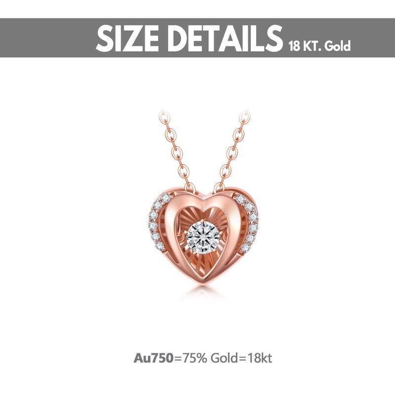 18K Rose Gold Circular Shaped Cubic Zirconia Heart With Heart Pendant Necklace-6