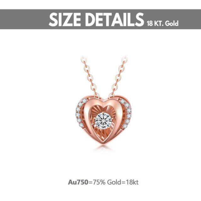 18K Rose Gold Circular Shaped Cubic Zirconia Heart With Heart Pendant Necklace-5