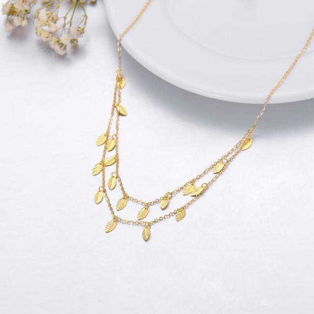 Collier superposé de feuilles en or 18K-2