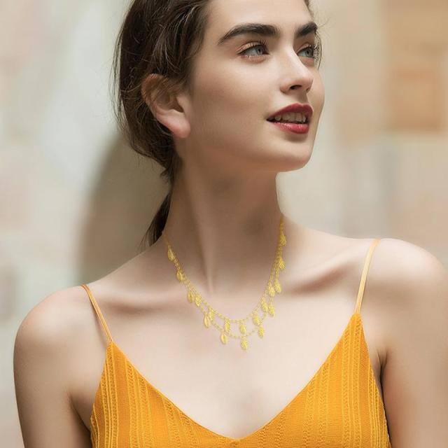 Collier superposé de feuilles en or 18K-1