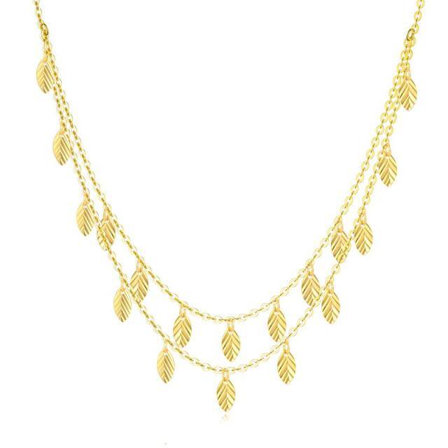 18K Gold Leaves Layered Necklace-0