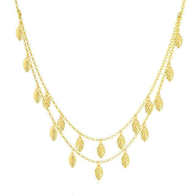 Collier superposé de feuilles en or 18K-0