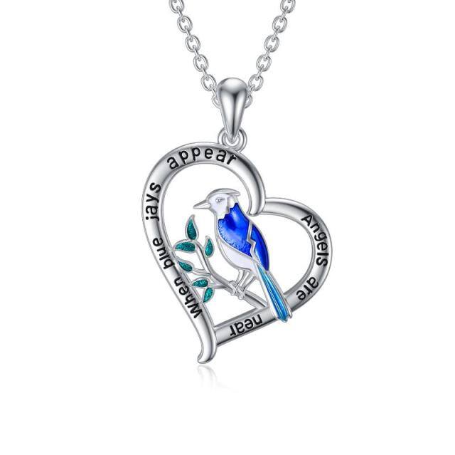 Sterling Silver Bird & Heart Pendant Necklace with Engraved Word-0