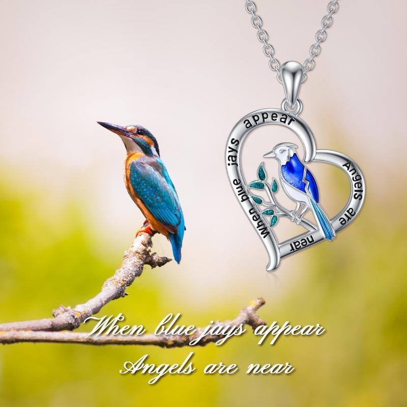 Sterling Silver Bird & Heart Pendant Necklace with Engraved Word-5