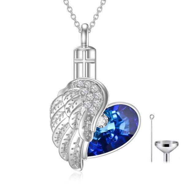 Sterling Silver Heart Shaped Crystal Heart Urn Necklace for Ashes-1