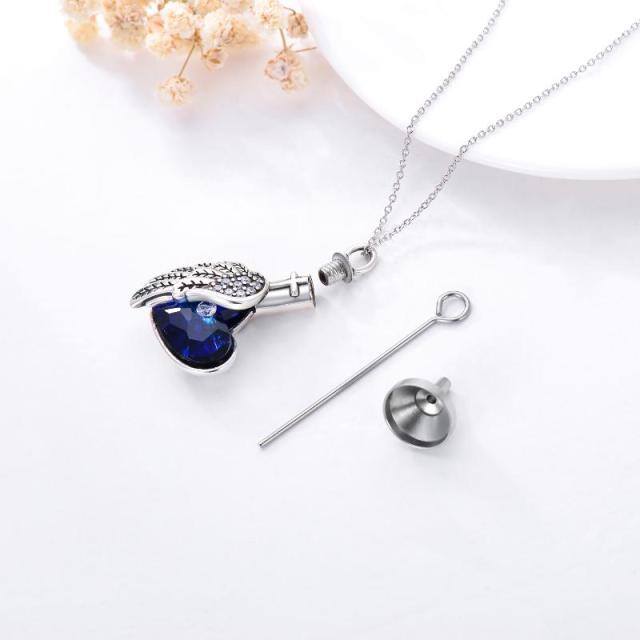 Sterling Silver Heart Shaped Crystal Heart Urn Necklace for Ashes-4