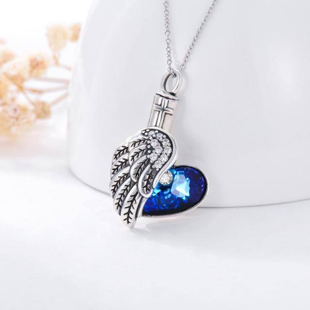 Sterling Silver Heart Shaped Crystal Heart Urn Necklace for Ashes-3