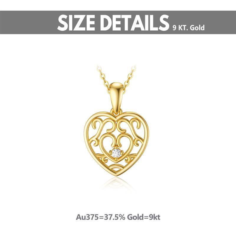 9K Gold Cubic Zirconia Heart Pendant Necklace-5