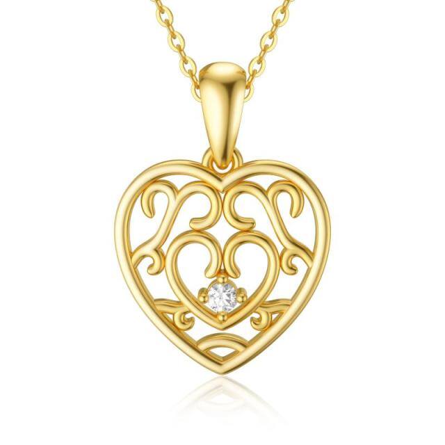 9K Gold Cubic Zirconia Heart Pendant Necklace-0