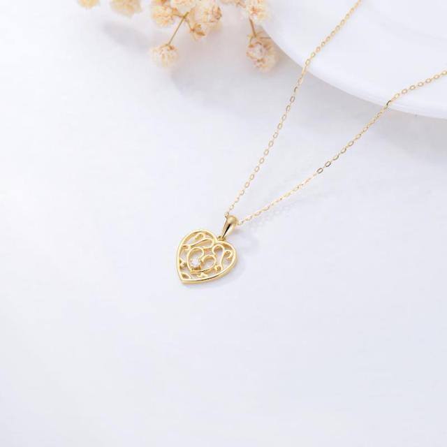 9K Gold Cubic Zirconia Heart Pendant Necklace-3