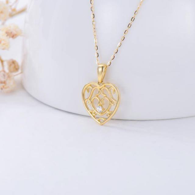 9K Gold Cubic Zirconia Heart Pendant Necklace-2