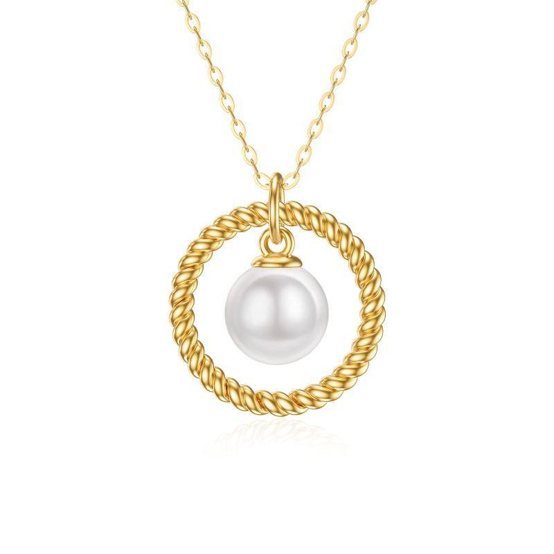 14K Gold Pearl Circle Circle Pendant Necklace-1