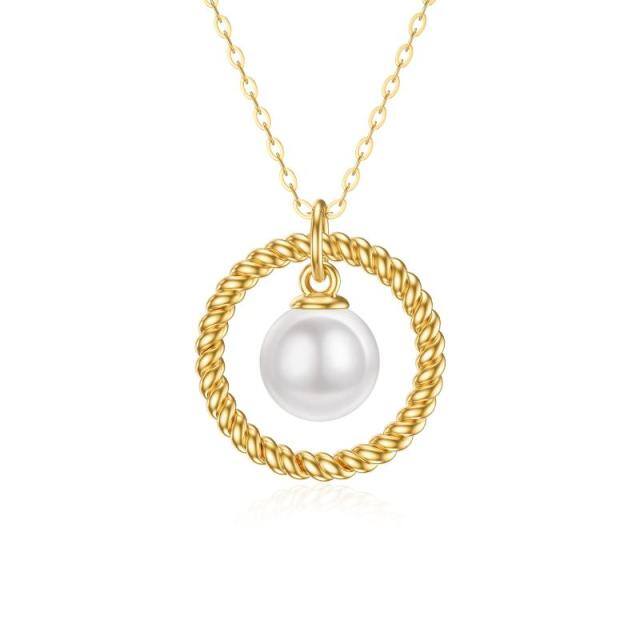 14K Gold Pearl Circle Circle Pendant Necklace-4