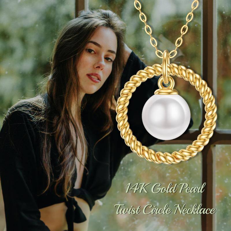 14K Gold Pearl Circle Circle Pendant Necklace-6