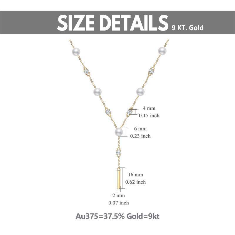 9K Gold Circular Shaped Cubic Zirconia & Pearl Non-adjustable Y-Necklace-5