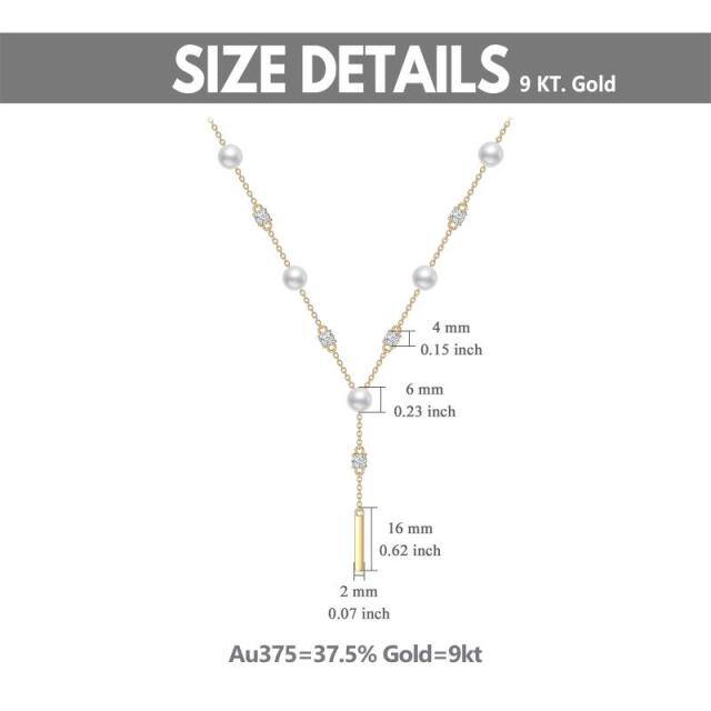 9K Gold Circular Shaped Cubic Zirconia & Pearl Non-adjustable Y-Necklace-4