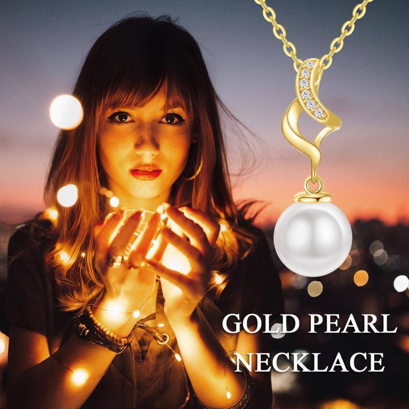 9K Gold Pearl & Cubic Zirconia Infinite Symbol Pendant Necklace-6