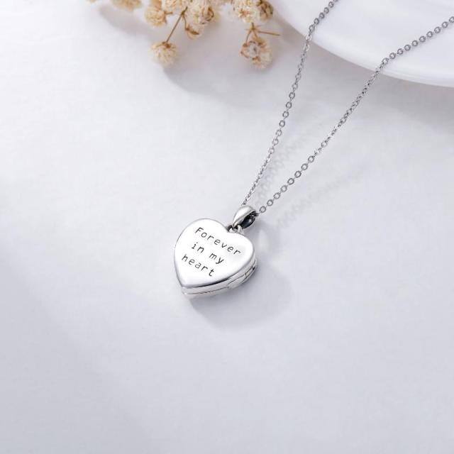 Collar de plata de ley Lobo Corazón Personalizado Foto Locket con la palabra grabada-3