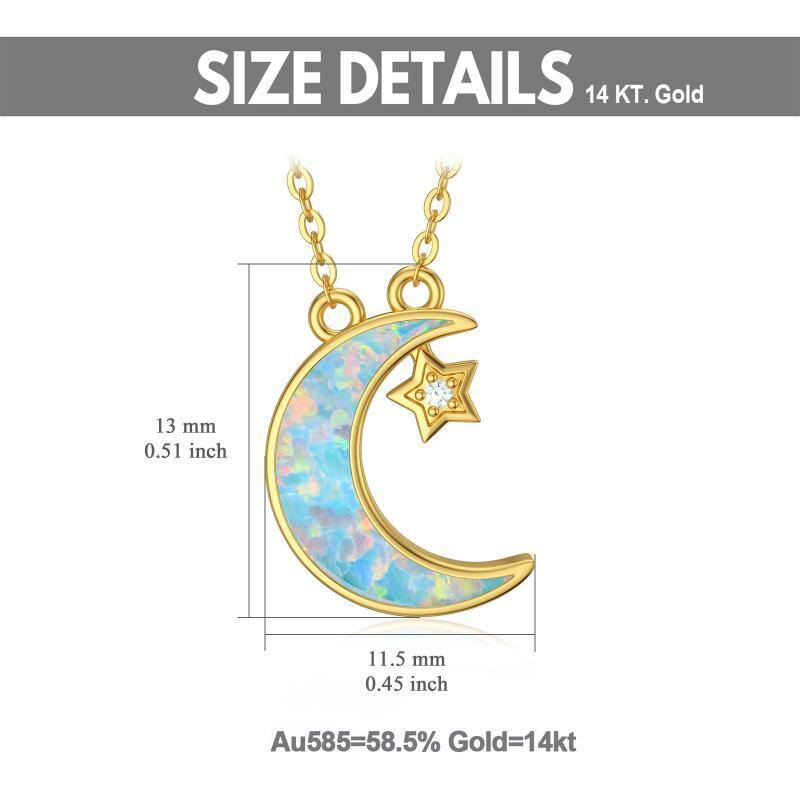Collier pendentif lune et étoile en or 14K avec zircon cubique et opale-6