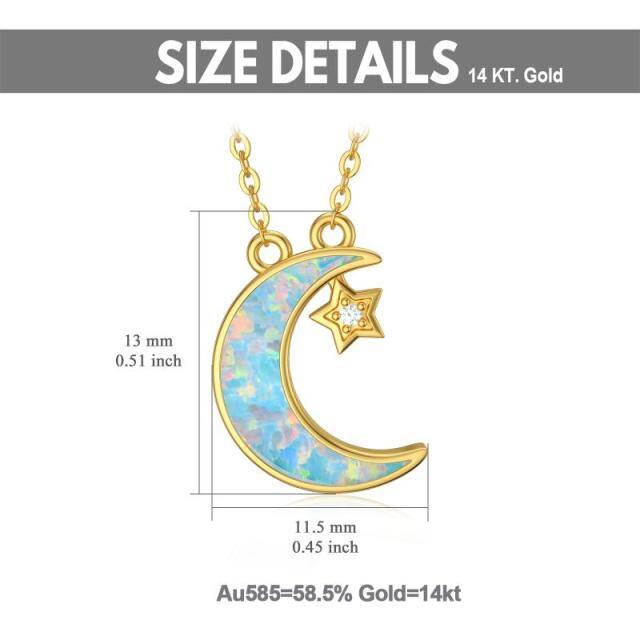 14K Gold Cubic Zirconia & Opal Moon & Star Pendant Necklace-5