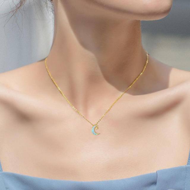 14K Gold Cubic Zirconia & Opal Moon & Star Pendant Necklace-1