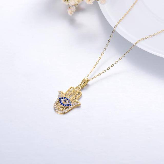14K Yellow Gold Plated Devil's Eye Pendant Necklace-3
