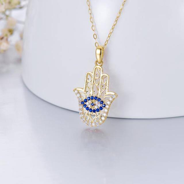 14K Yellow Gold Plated Devil's Eye Pendant Necklace-2