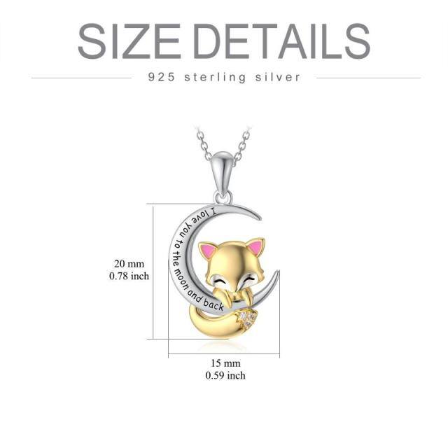 Sterling Silver Two-tone Cubic Zirconia Fox & Moon Pendant Necklace with Engraved Word-4