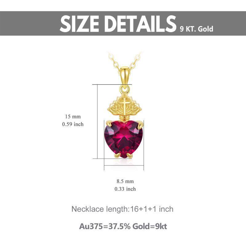 9K Gold Heart Shaped Cubic Zirconia Cross Pendant Necklace-5