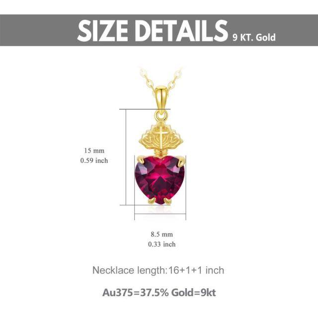 9K Gold Heart Shaped Cubic Zirconia Cross Pendant Necklace-4