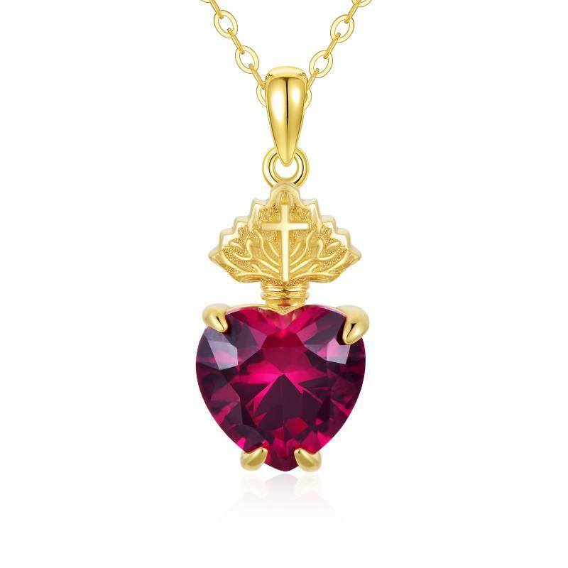 Collier croix en or 9K avec pendentif en forme de coeur en zircon cubique-1